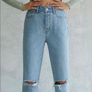 PACSUN LIGHT BLUE HIGH WAISTED RIPPED STRAIGHT JEANS